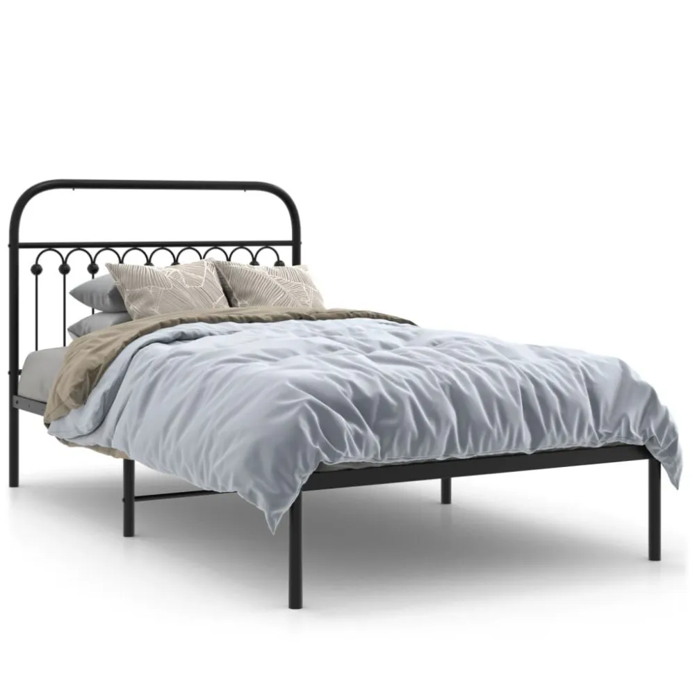 Estrutura de cama com cabeceira 107x203 cm metálico preto