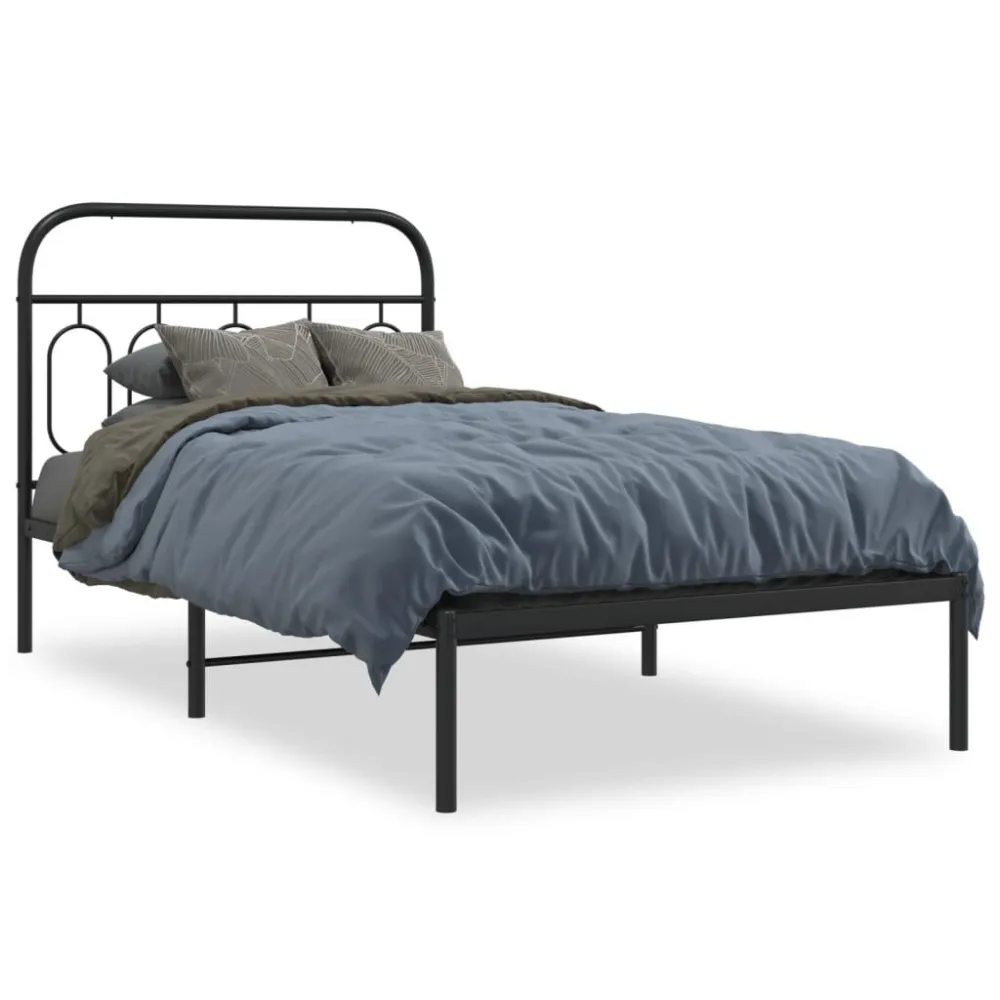 Estrutura de cama com cabeceira 107x203 cm metálico preto