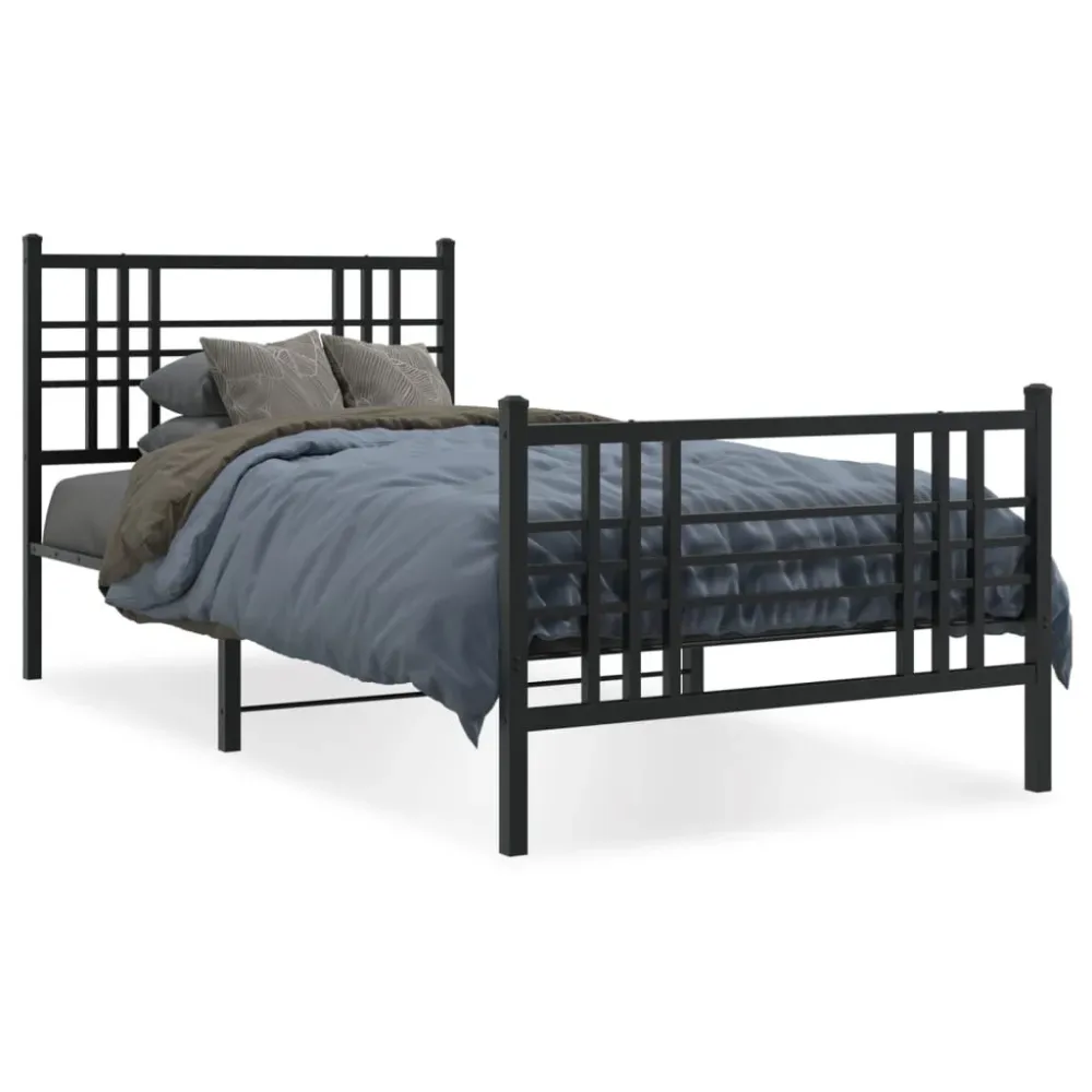 Estrutura de cama com cabeceira e pés 107x203 cm metálico preto