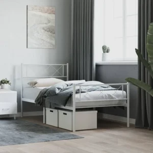 Estrutura de cama com cabeceira e pés 107x203 cm metálico branco