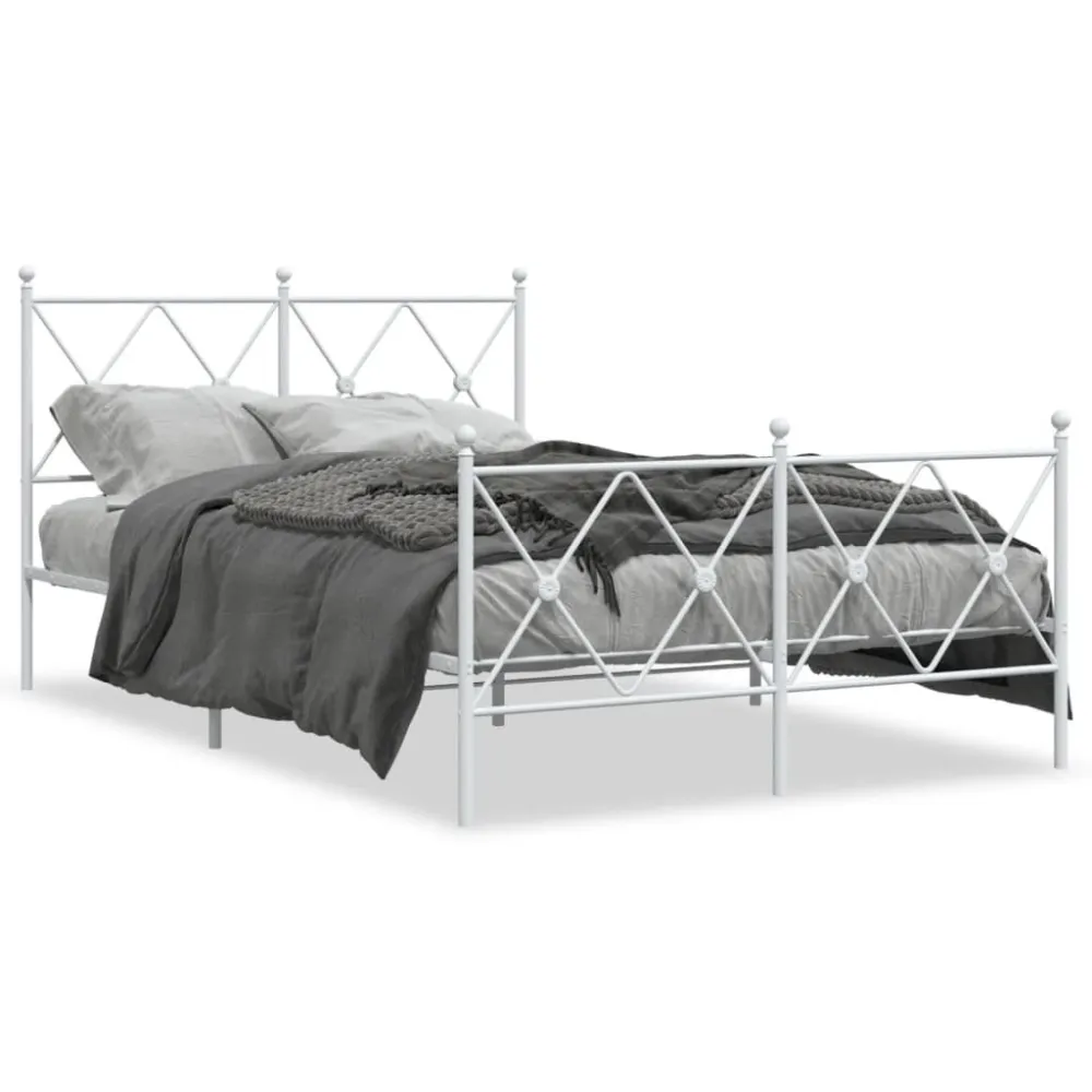 Estrutura de cama com cabeceira e pés 120x190 cm metálico branco
