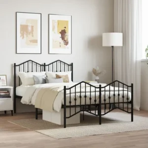 Estrutura de cama com cabeceira e pés 120x190 cm metálico preto