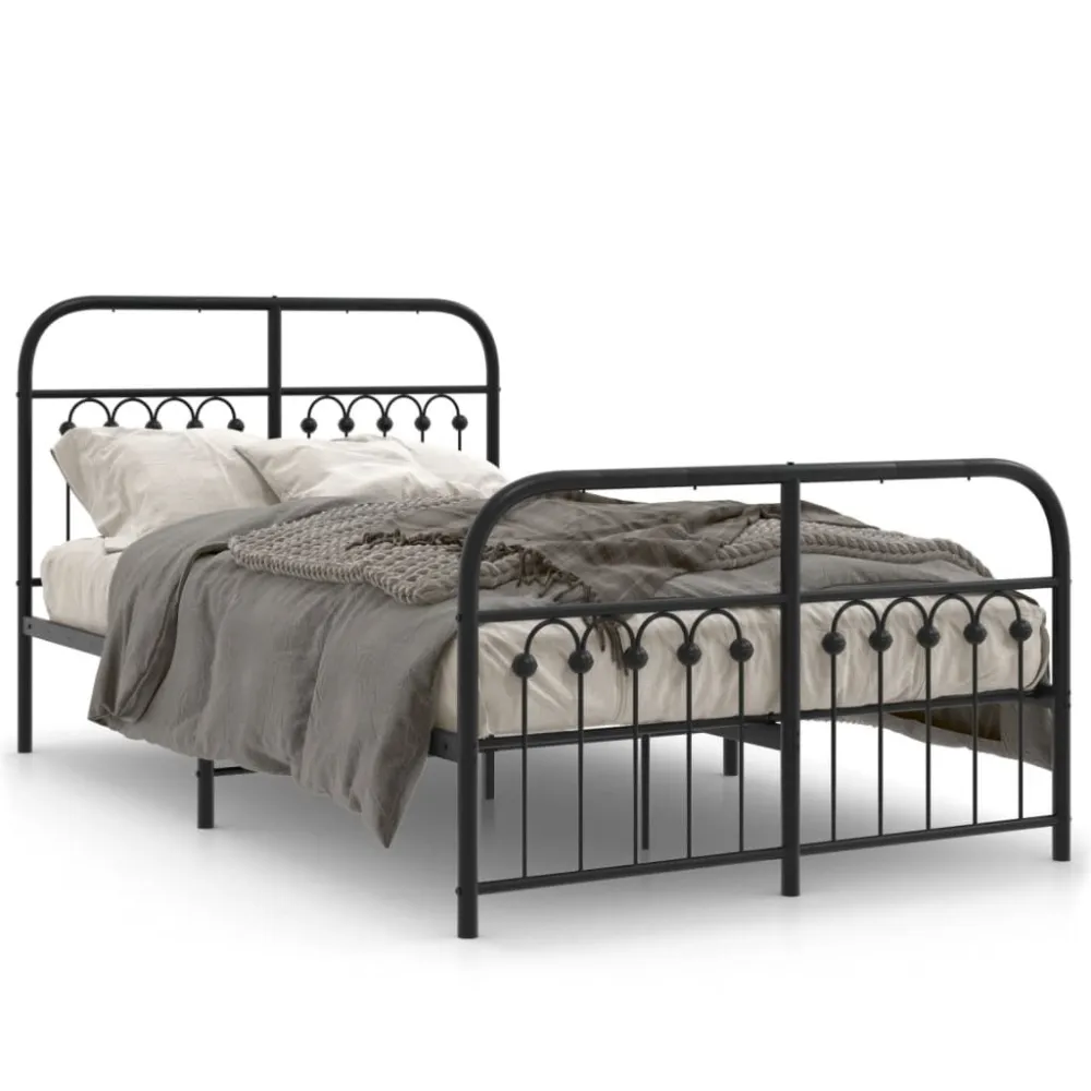 Estrutura de cama com cabeceira e pés 120x190 cm metálico preto