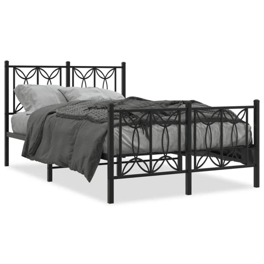 Estrutura de cama com cabeceira e pés 120x190 cm metálico preto