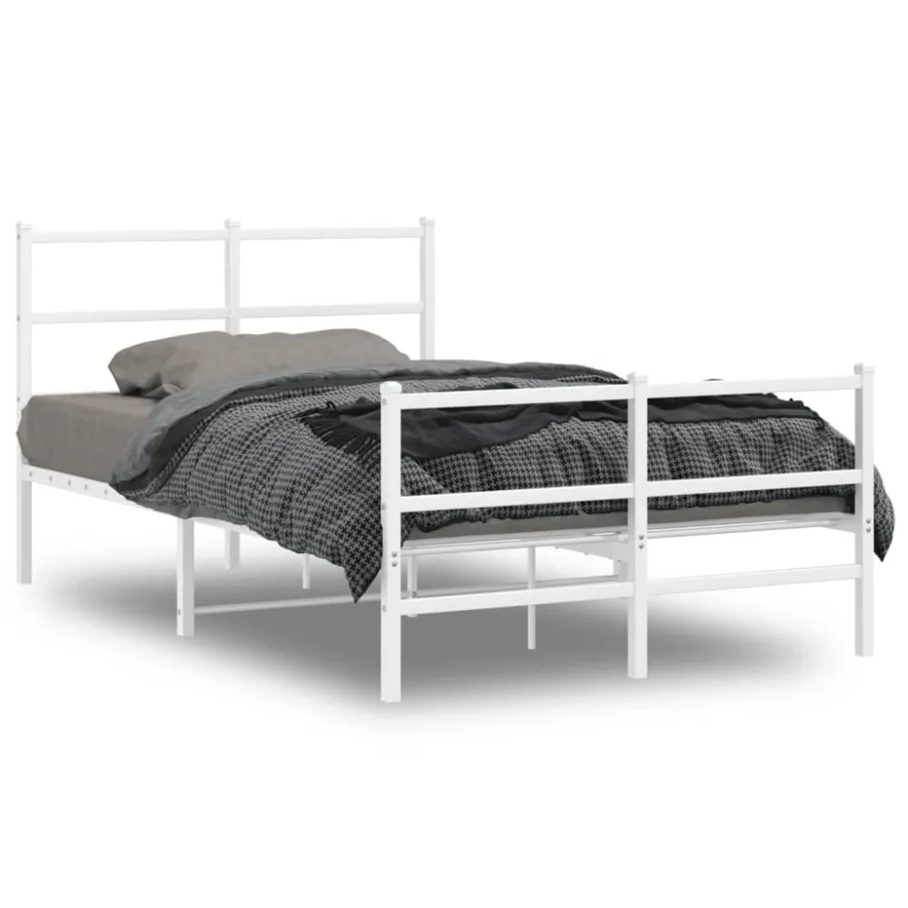 Estrutura de cama com cabeceira e pés 120x190 cm metálico branco