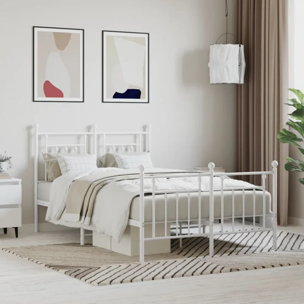 Estrutura de cama com cabeceira e pés 120x200 cm metálico branco