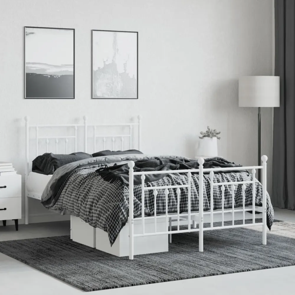 Estrutura de cama com cabeceira e pés 120x200 cm metálico branco