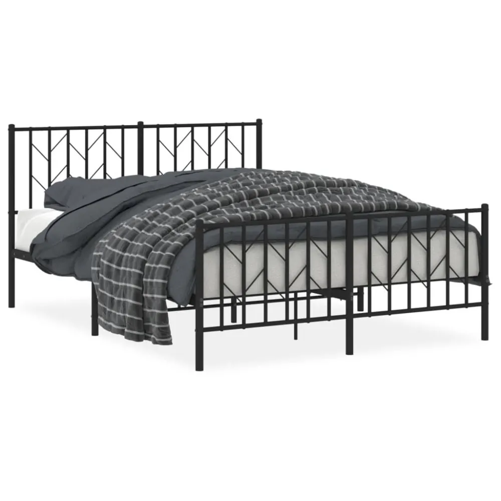 Estrutura de cama com cabeceira e pés 135x190 cm metálico preto