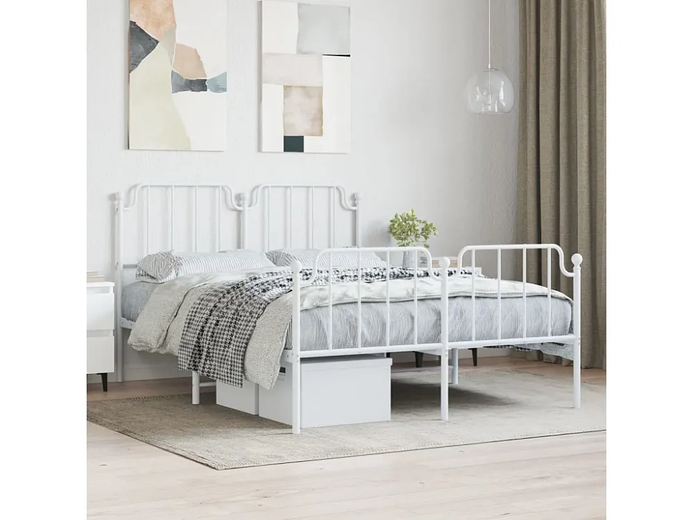 Estrutura de cama com cabeceira e pés 135x190 cm metálico branco