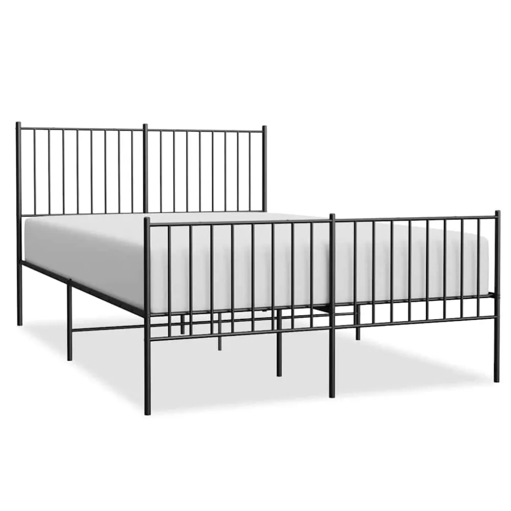 Estrutura de cama com cabeceira e pés 135x190 cm metálico preto