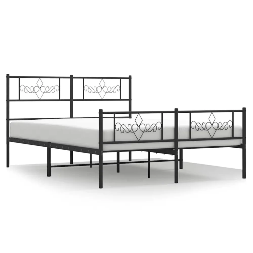 Estrutura de cama com cabeceira e pés 135x190 cm metálico preto