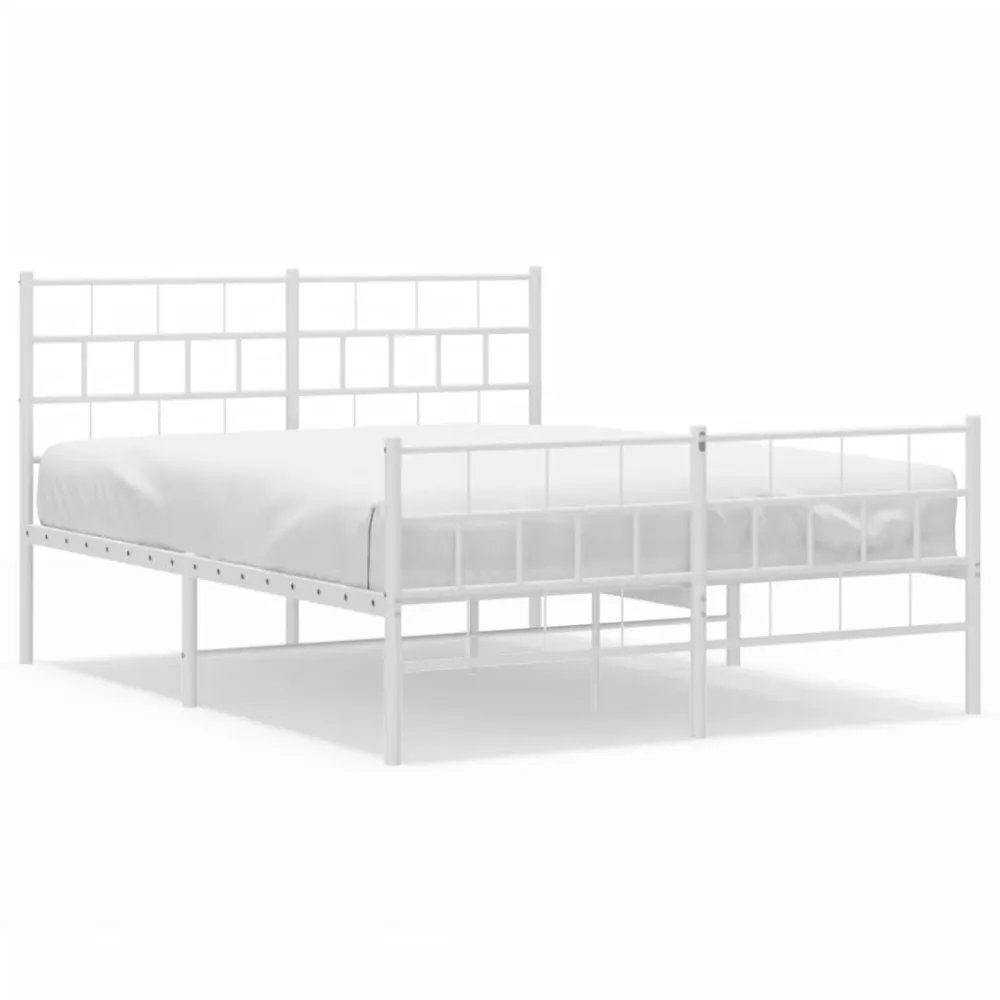 Estrutura de cama com cabeceira e pés 140x190 cm metálico branco