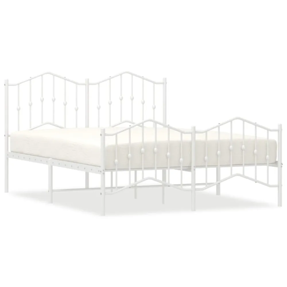 Estrutura de cama com cabeceira e pés 140x190 cm metálico branco