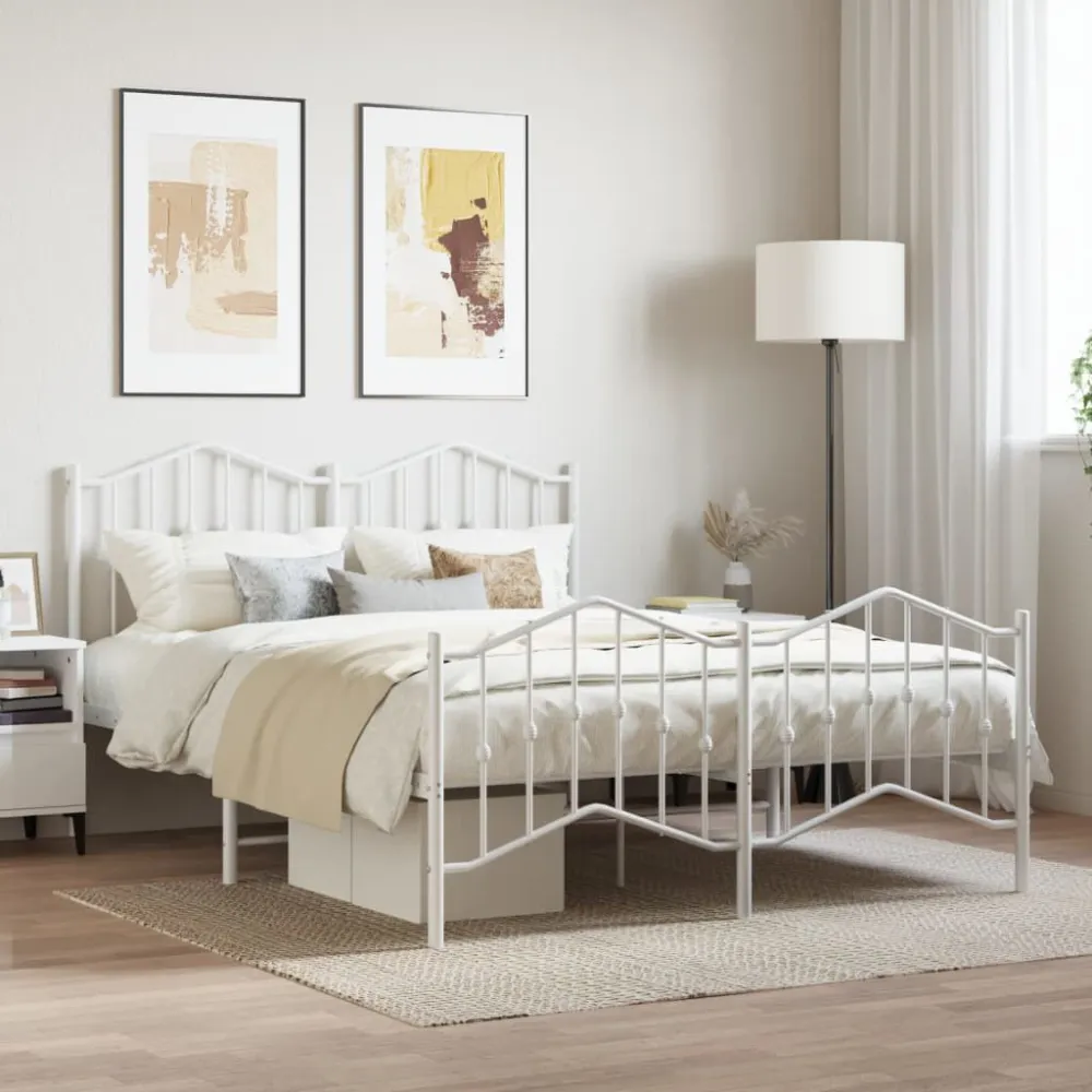 Estrutura de cama com cabeceira e pés 140x190 cm metálico branco