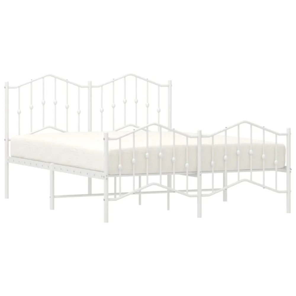 Estrutura de cama com cabeceira e pés 140x190 cm metálico branco