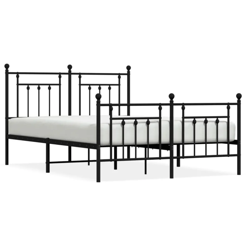 Estrutura de cama com cabeceira e pés 140x190 cm metálico preto