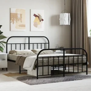 Estrutura de cama com cabeceira e pés 140x190 cm metálico preto