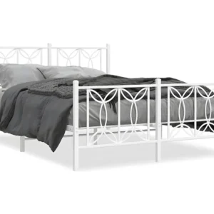 Estrutura de cama com cabeceira e pés 140x190 cm metálico branco