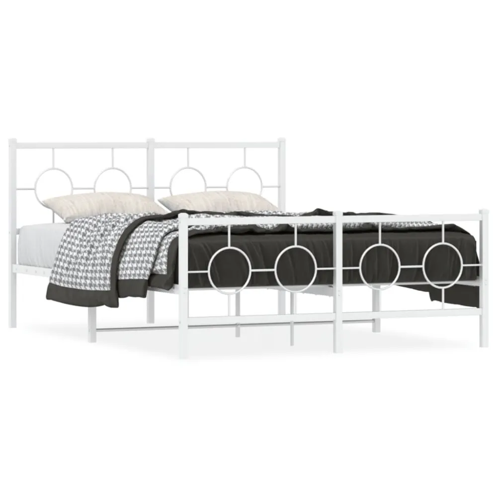 Estrutura de cama com cabeceira e pés 140x190 cm metálico branco