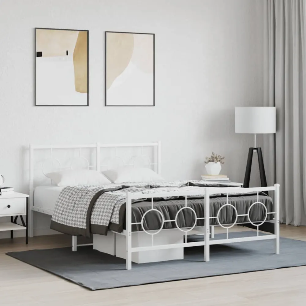Estrutura de cama com cabeceira e pés 140x190 cm metálico branco