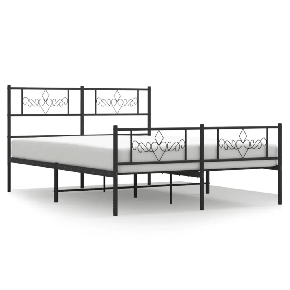 Estrutura de cama com cabeceira e pés 140x190 cm metálico preto