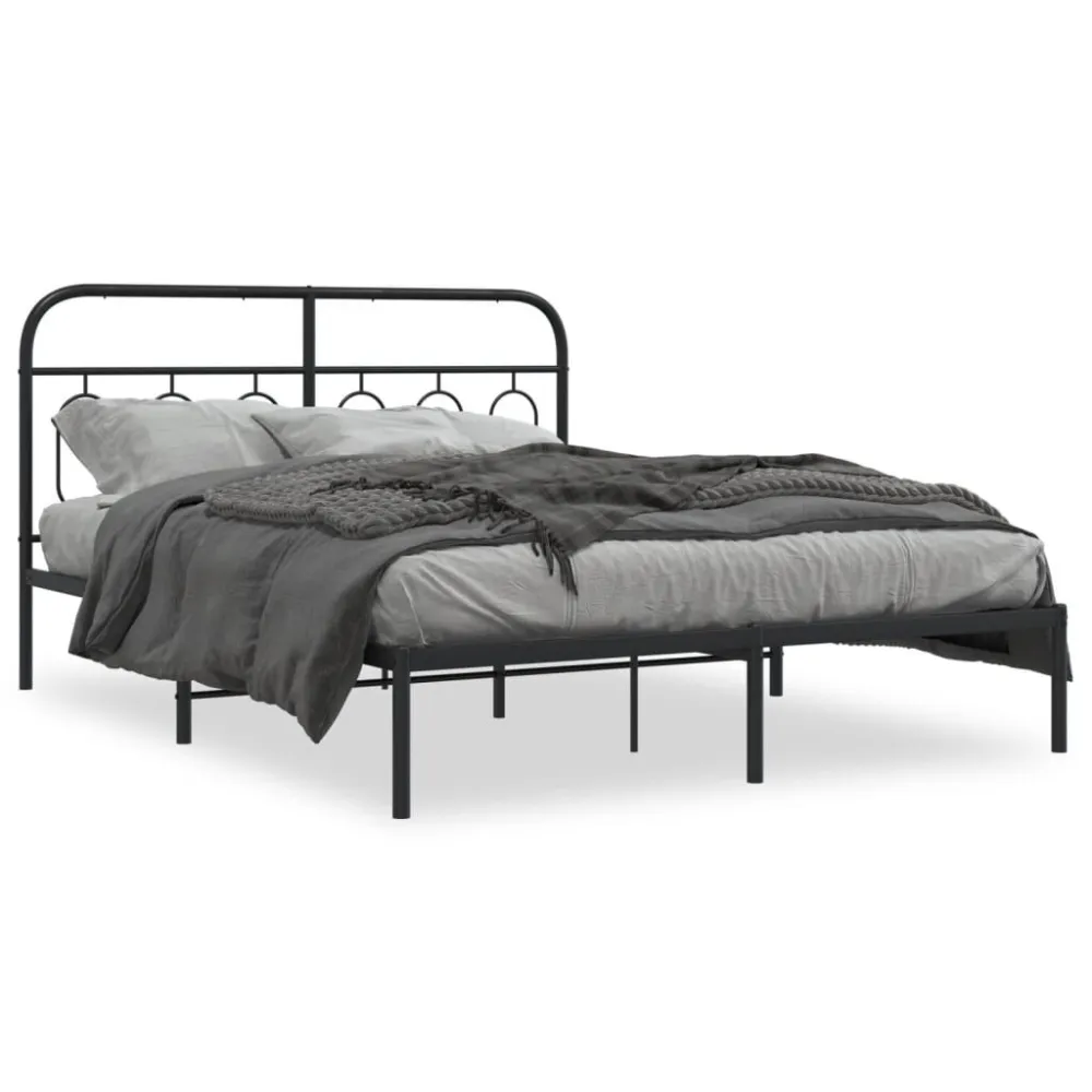 Estrutura de cama com cabeceira 140x190 cm metálico preto