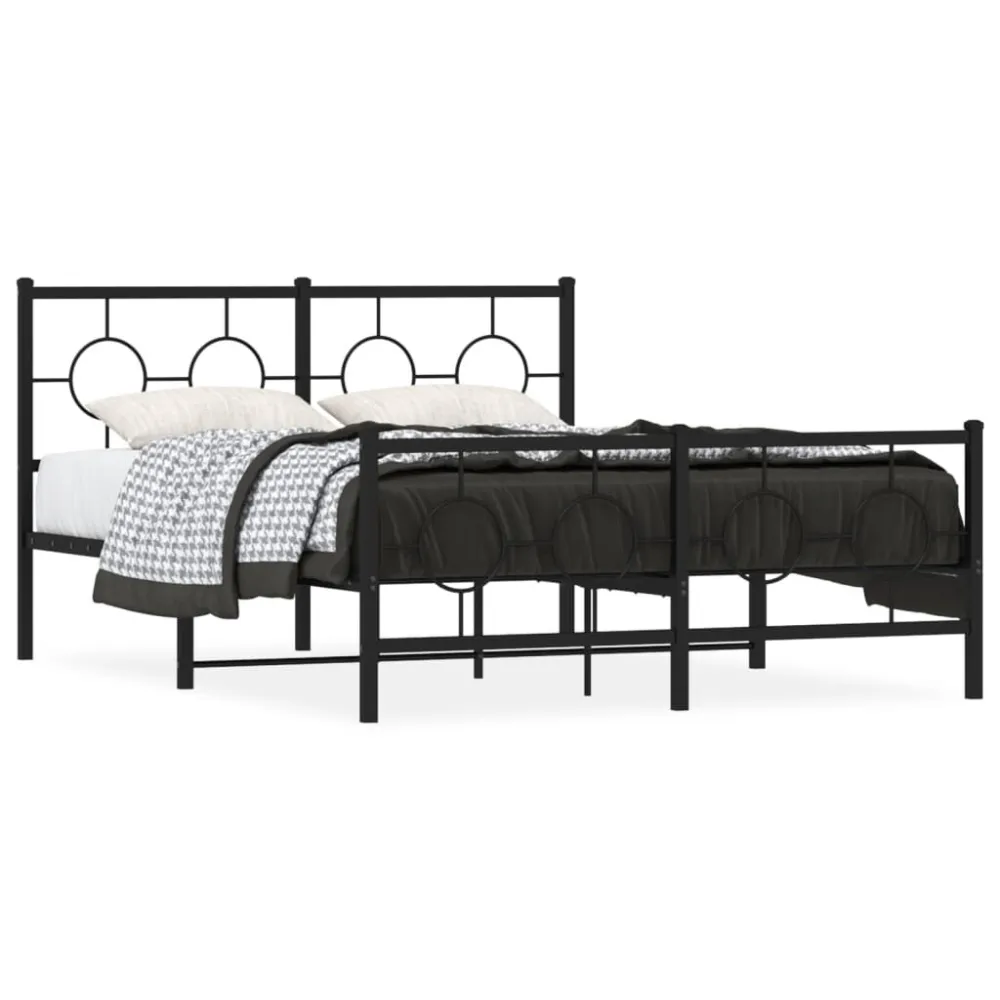 Estrutura de cama com cabeceira e pés 140x190 cm metálico preto