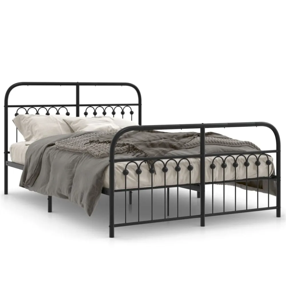 Estrutura de cama com cabeceira e pés 140x190 cm metálico preto