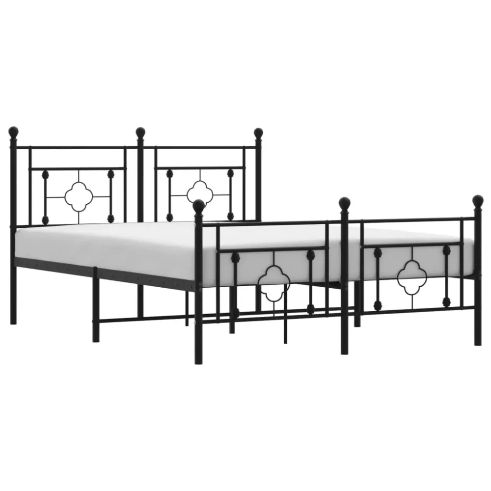 Estrutura de cama com cabeceira e pés 140x190 cm metálico preto