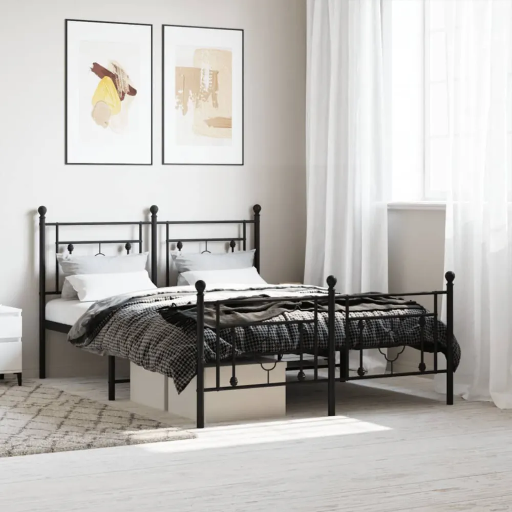 Estrutura de cama com cabeceira e pés 140x190 cm metálico preto
