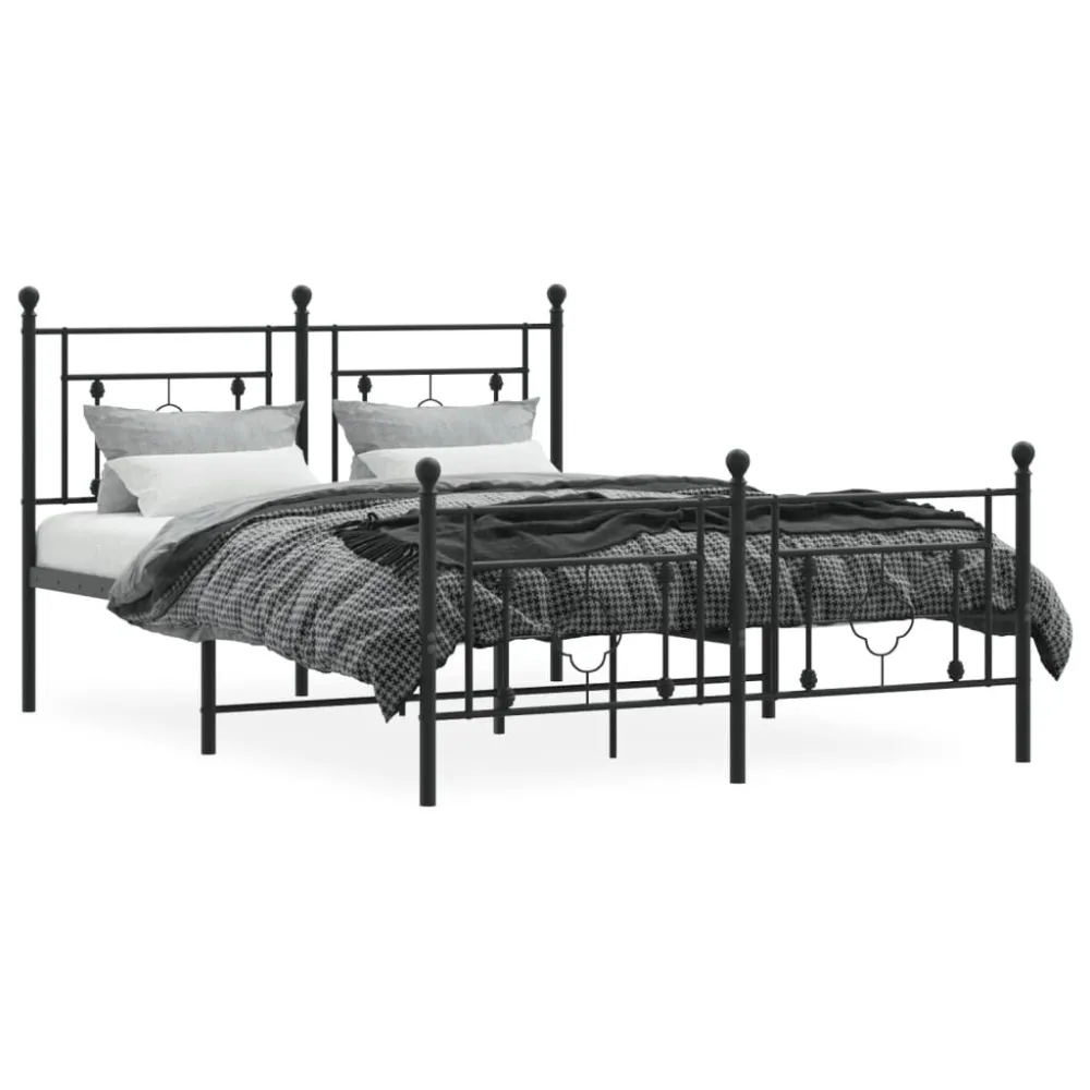Estrutura de cama com cabeceira e pés 140x190 cm metálico preto