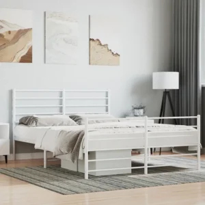Estrutura de cama com cabeceira e pés 140x190 cm metálico branco