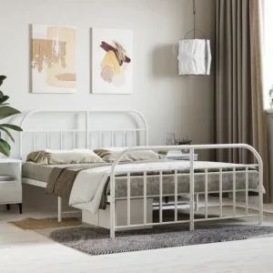 Estrutura de cama com cabeceira e pés 140x190 cm metálico branco