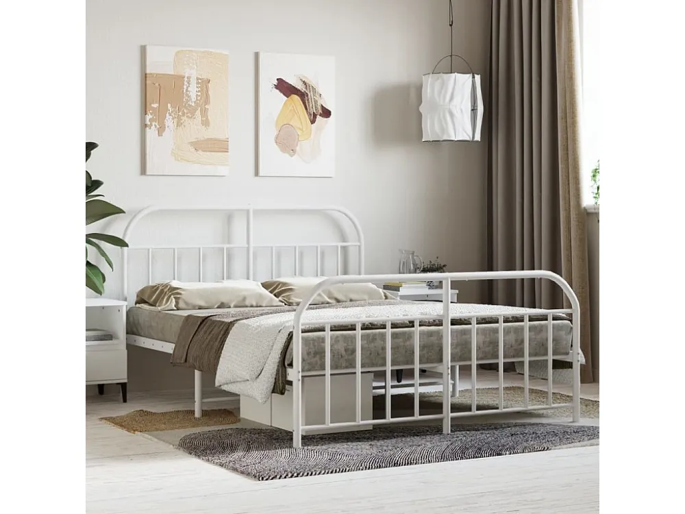 Estrutura de cama com cabeceira e pés 140x190 cm metálico branco