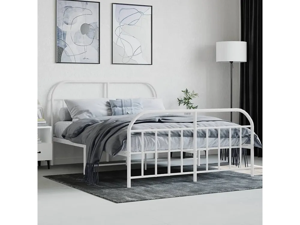 Estrutura de cama com cabeceira e pés 140x190 cm metálico branco