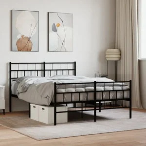 Estrutura de cama com cabeceira e pés 140x190 cm metálico preto