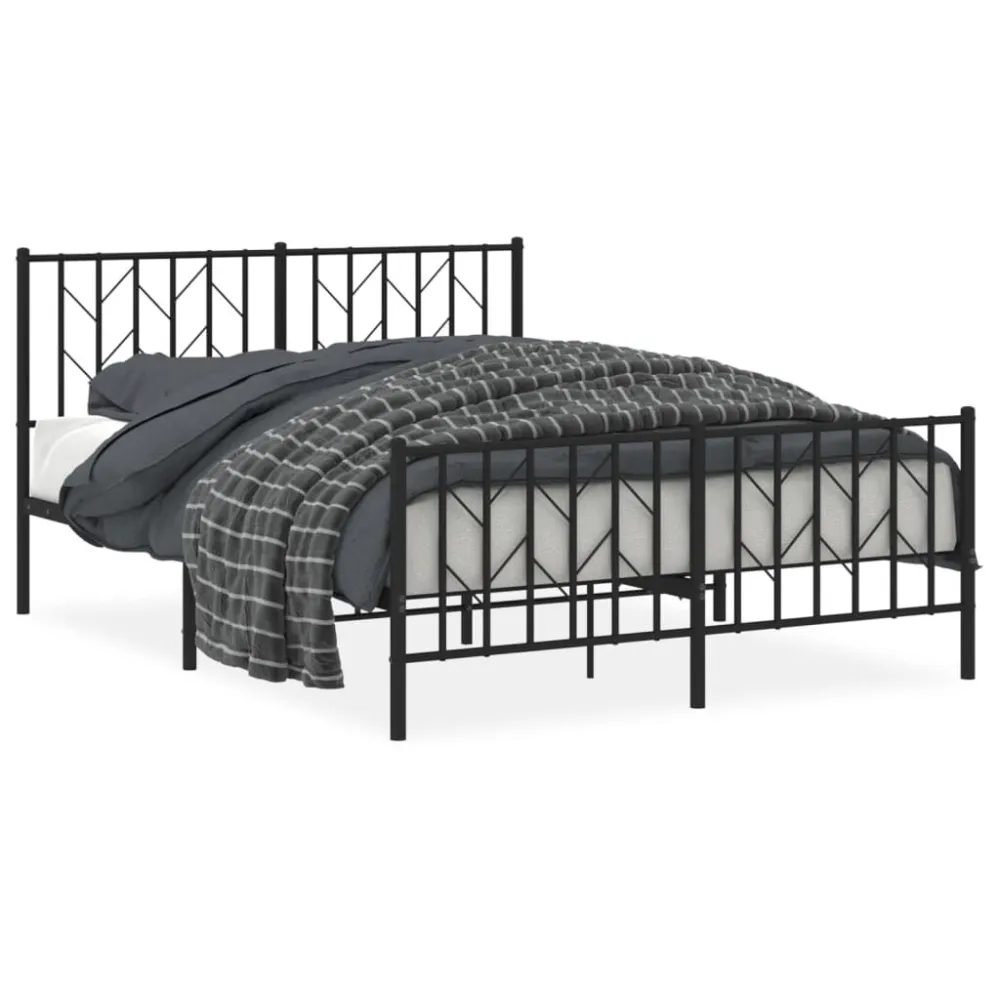Estrutura de cama com cabeceira e pés 140x190 cm metálico preto