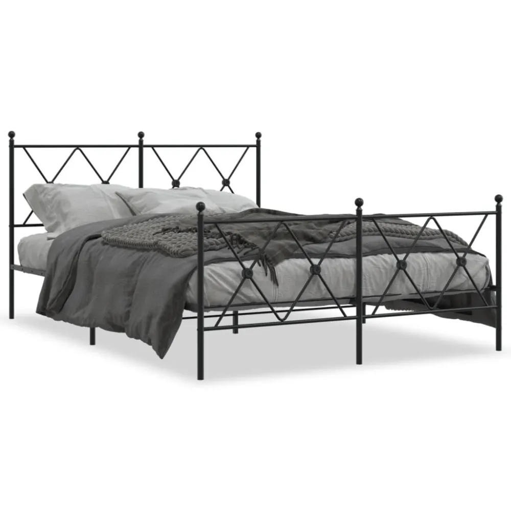 Estrutura de cama com cabeceira e pés 140x200 cm metálico preto