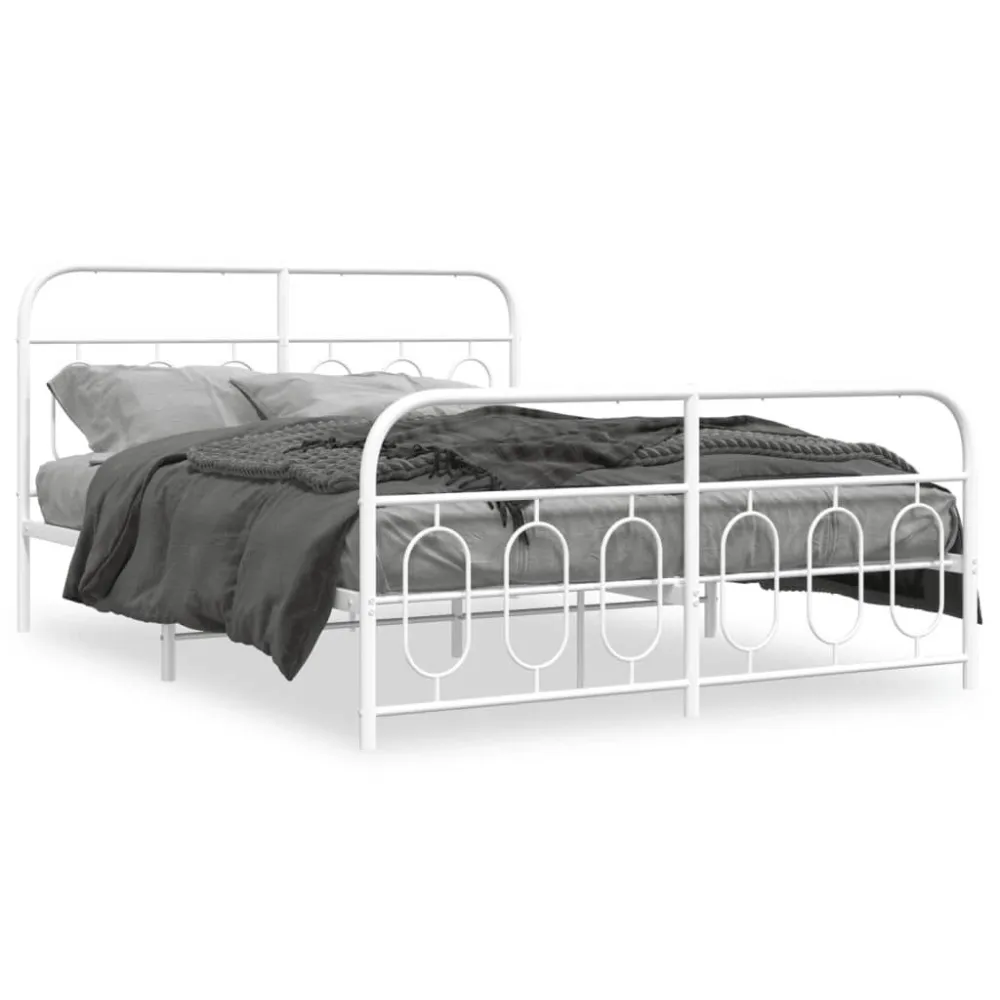 Estrutura de cama com cabeceira e pés 140x200 cm metálico branco