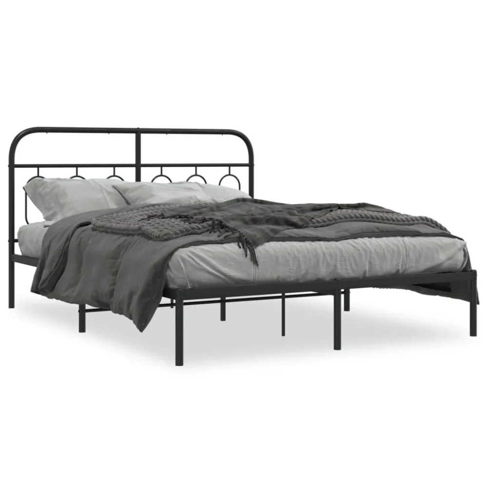 Estrutura de cama com cabeceira 140x200 cm metálico preto