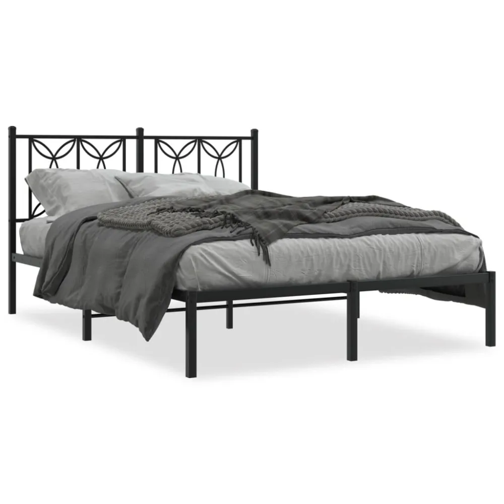 Estrutura de cama com cabeceira 140x200 cm metálico preto
