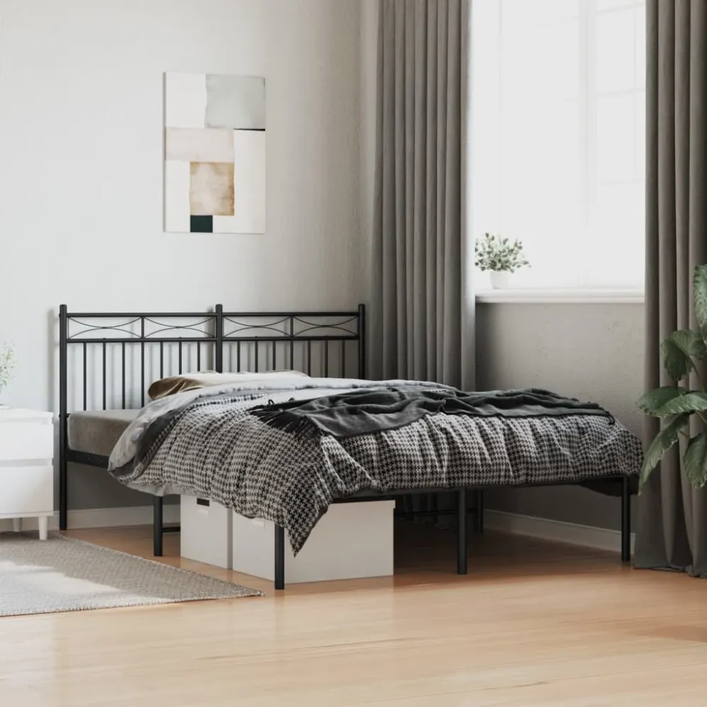 Estrutura de cama com cabeceira 140x200 cm metálico preto