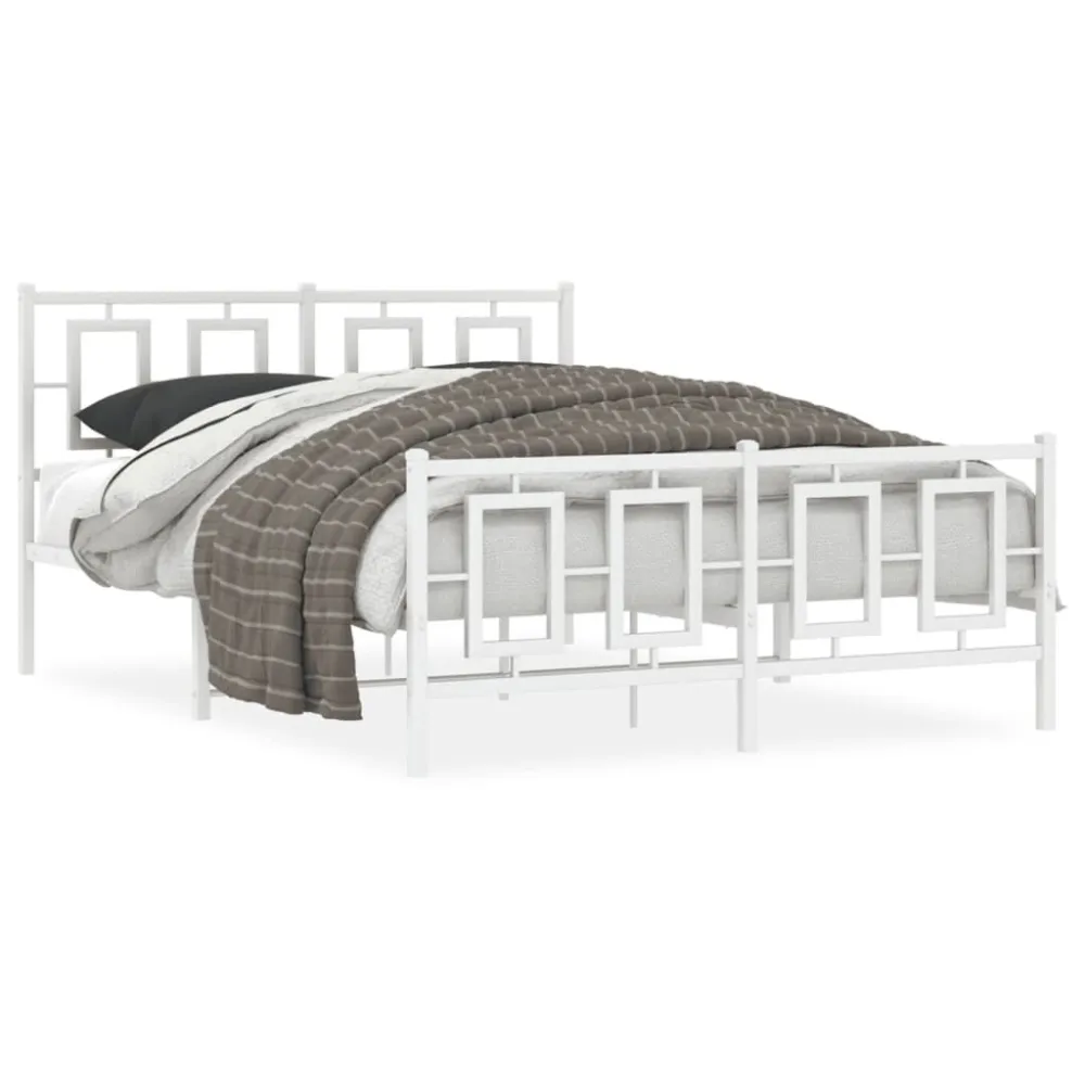 Estrutura de cama com cabeceira e pés 140x200 cm metálico branco