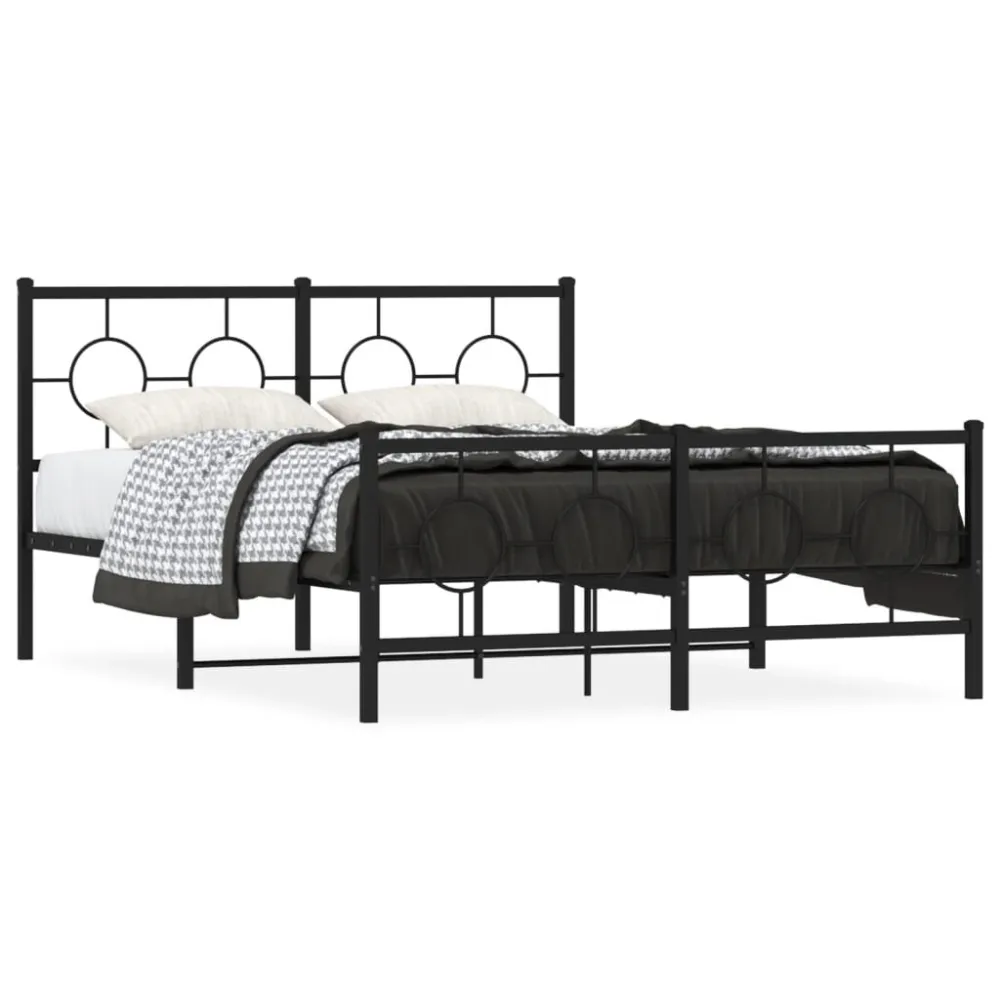Estrutura de cama com cabeceira e pés 140x200 cm metálico preto