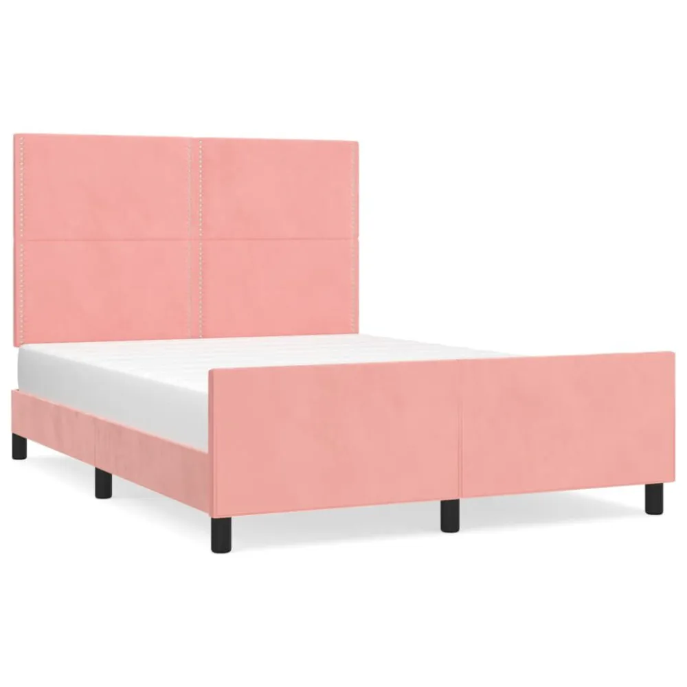 Estrutura de cama com cabeceira 140x200 cm veludo rosa