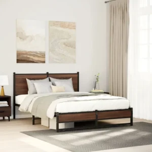Estrutura cama com cabeceira 140x200cm metálico carvalho castanho