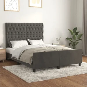 Estrutura de cama com cabeceira 140x200cm veludo cinzento-escuro
