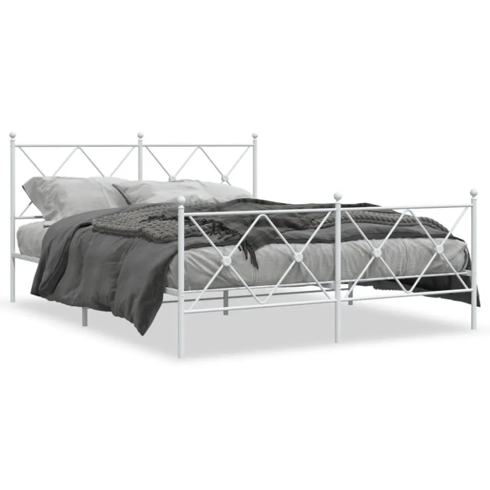 Estrutura de cama com cabeceira e pés 150x200 cm metálico branco