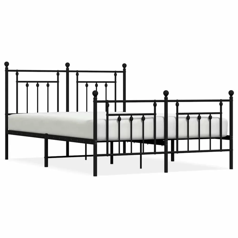 Estrutura de cama com cabeceira e pés 150x200 cm metálico preto