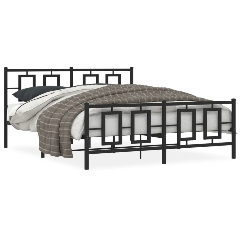 Estrutura de cama com cabeceira e pés 150x200 cm metálico preto